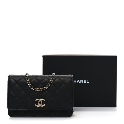 Chanel Caviar Quilted Striated CC Wallet On Chain WOC Black 11 of 11