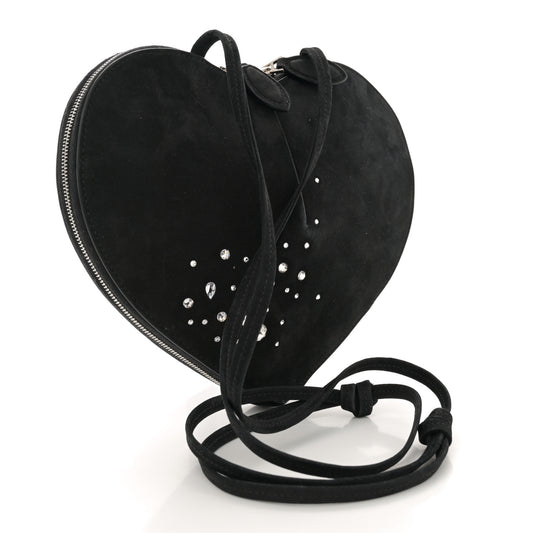 Suede Crystal Embellished Le Coeur Bag Black