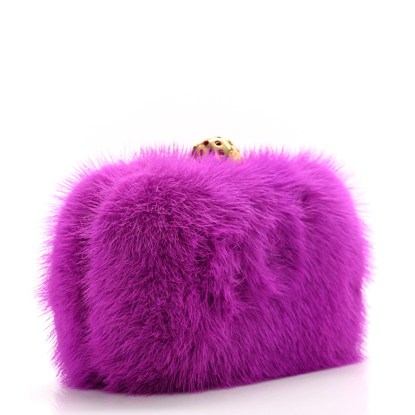 Mink Fur Britannia Skull Box Clutch Fuchsia