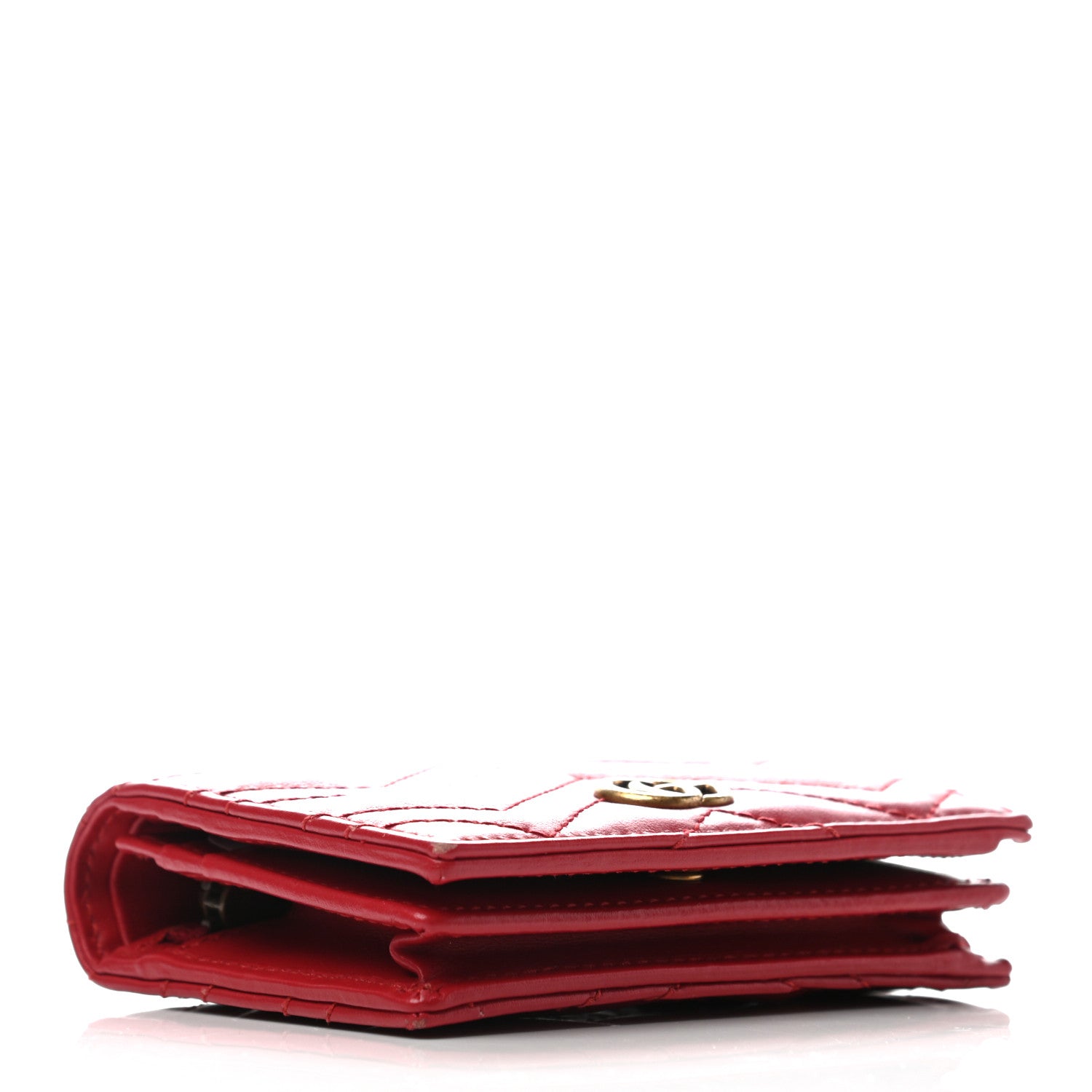 Gucci Calfskin Matelasse GG Marmont Card Case Wallet Hibiscus Red 3 of 7