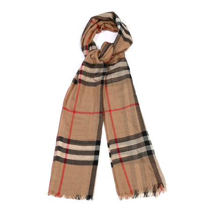 Burberry Wool Silk House Check Lightweight Scarf Camel 1 of 4