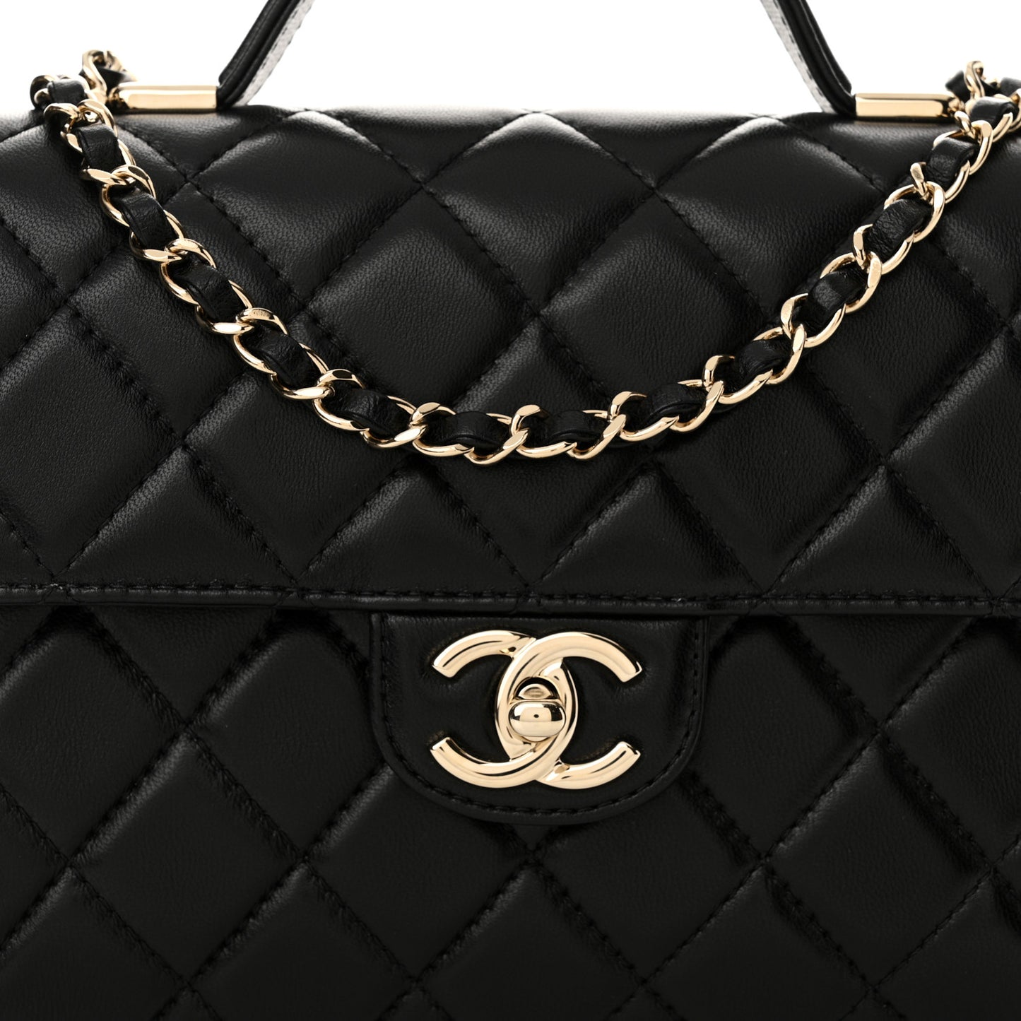 Lambskin Quilted Small Top Handle Square Flap Black