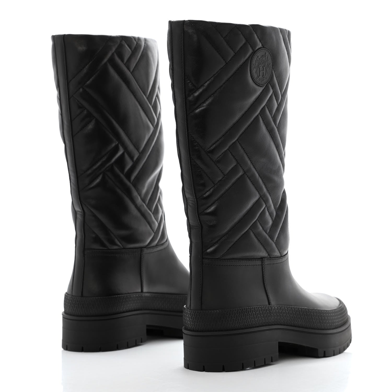 Hermes Suede Goatskin Quilted Fuji Boots 37 Black 4 of 9