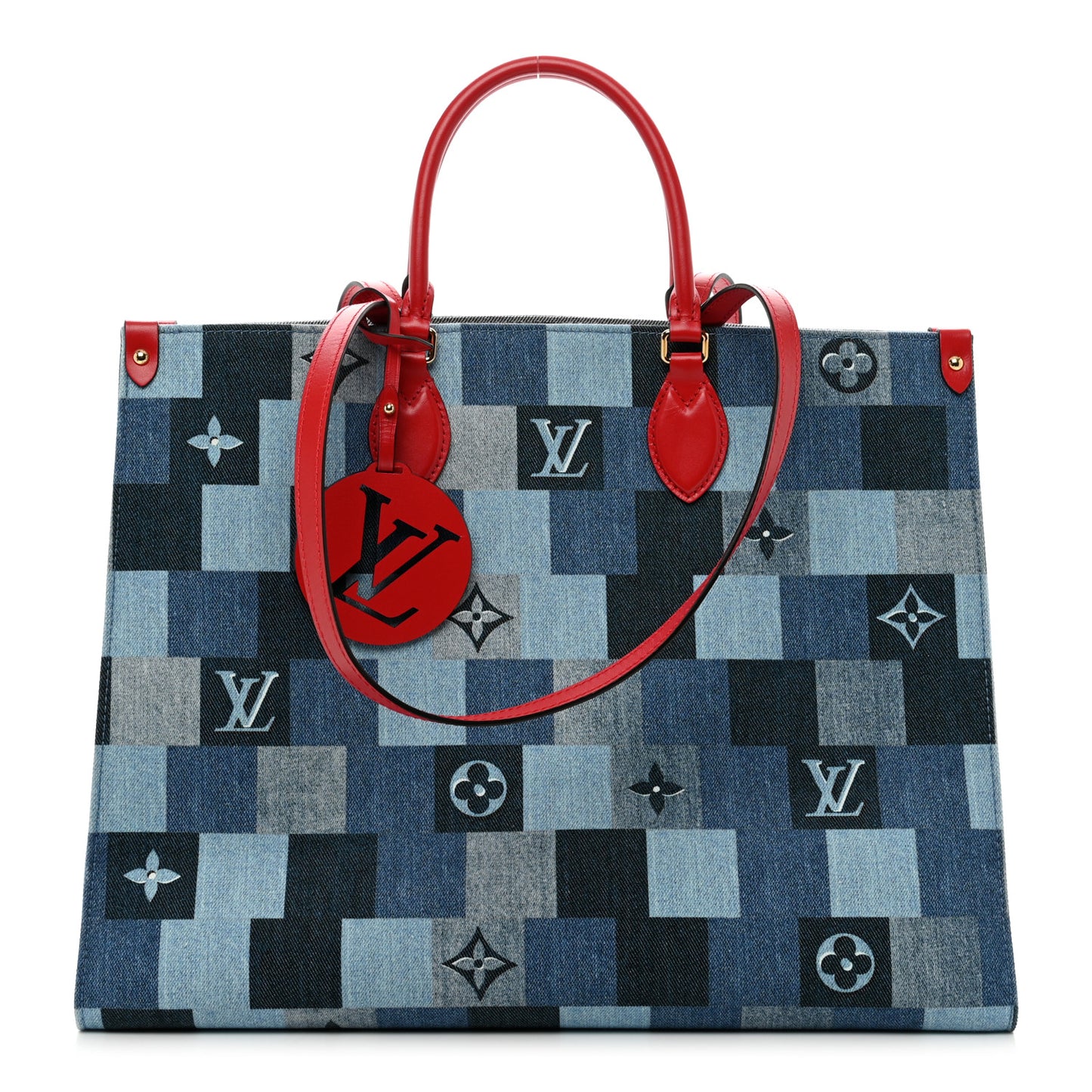 Denim Damier Monogram Onthego Blue Rouge
