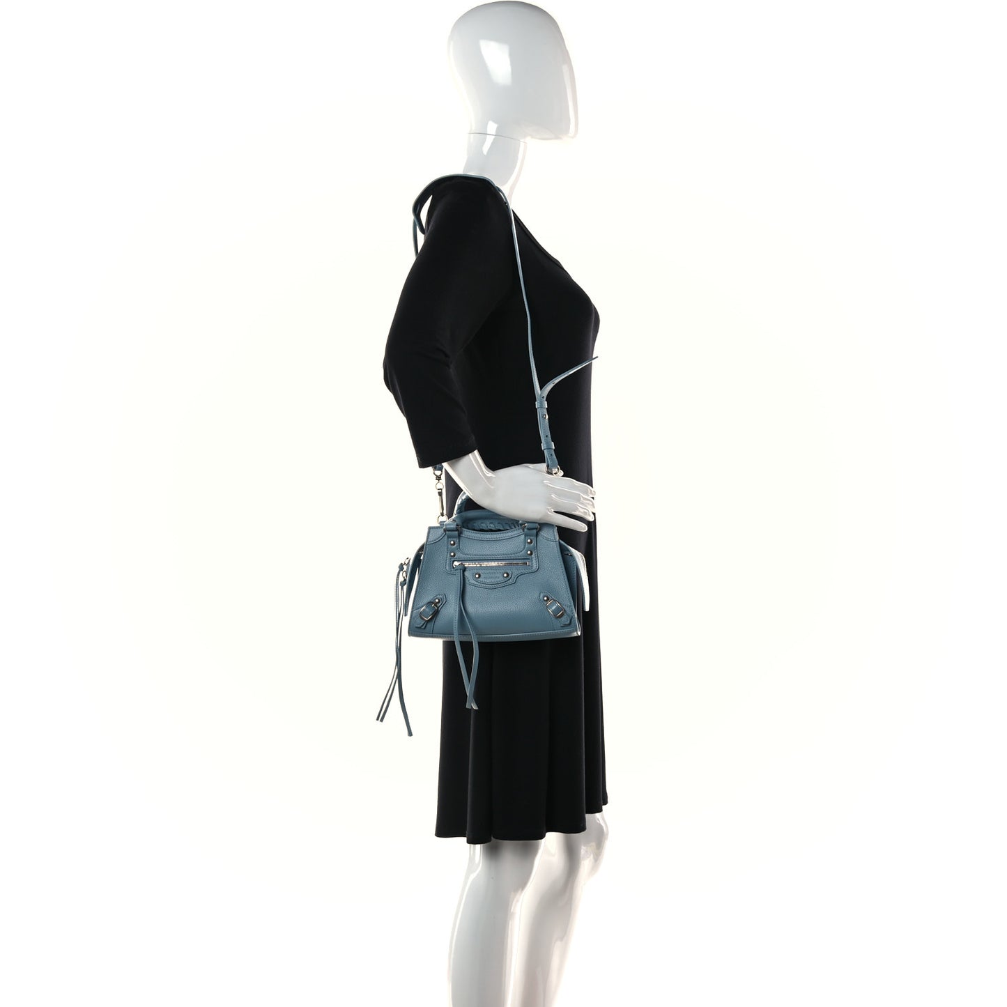 Grained Calfskin Neo Classic Silver Hardware Mini City Blue Grey