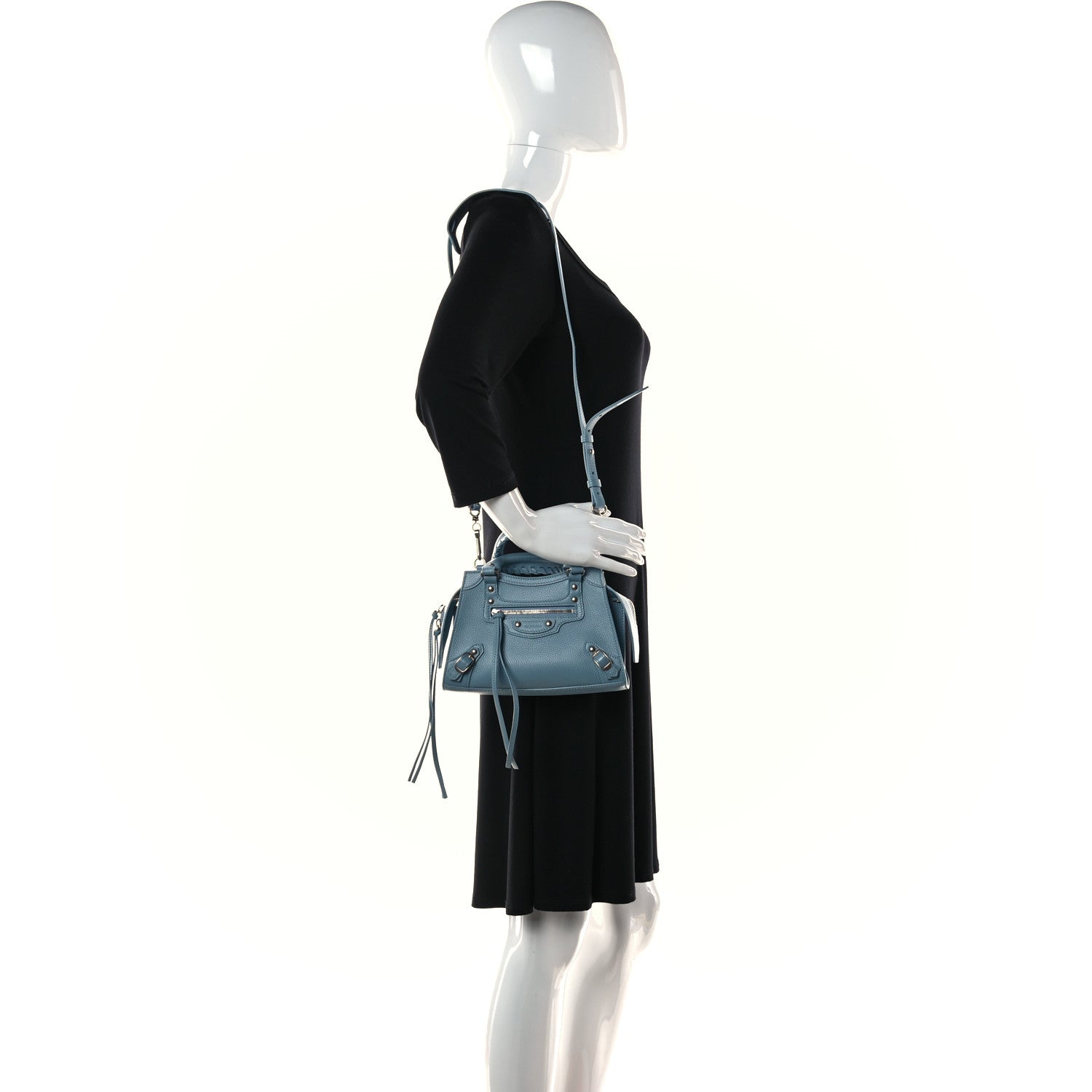 Balenciaga Grained Calfskin Neo Classic Silver Hardware Mini City Blue Grey 2 of 9