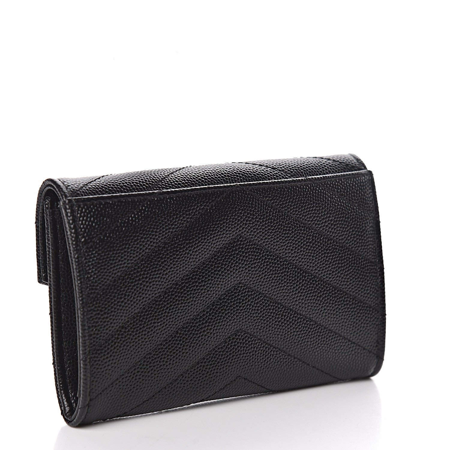 Saint Laurent Grain De Poudre Matelasse Chevron Small Monogram Envelope Wallet Black 3 of 6