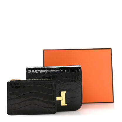 Hermes Shiny Alligator Constance Slim Wallet Black 9 of 9