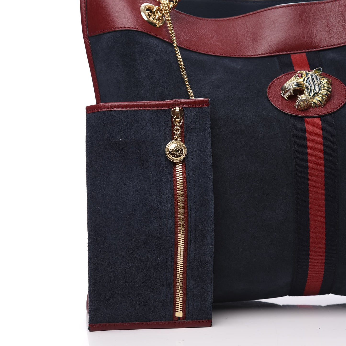 Suede Calfskin Large Rajah Chain Tote New Blue Romantic Cherry