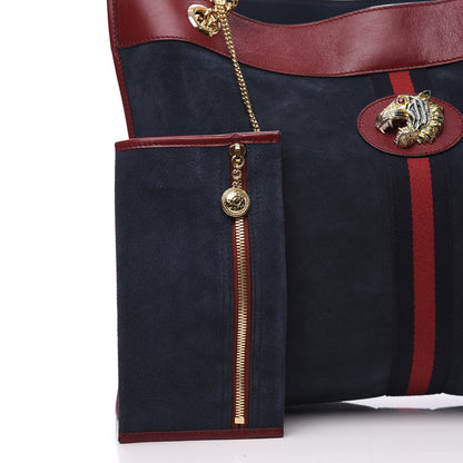 Gucci Suede Calfskin Large Rajah Chain Tote New Blue Romantic Cherry 11 of 12
