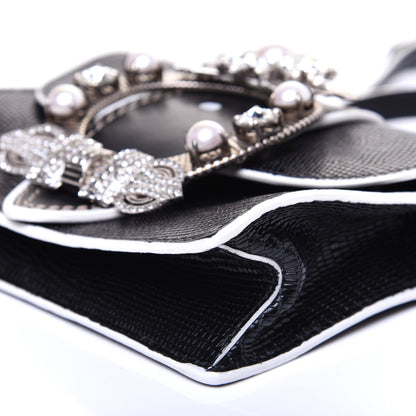 Miu Miu Embossed Lizard Calfskin Crystal Embellished Saint Lucertola Shoulder Bag Black 7 of 14