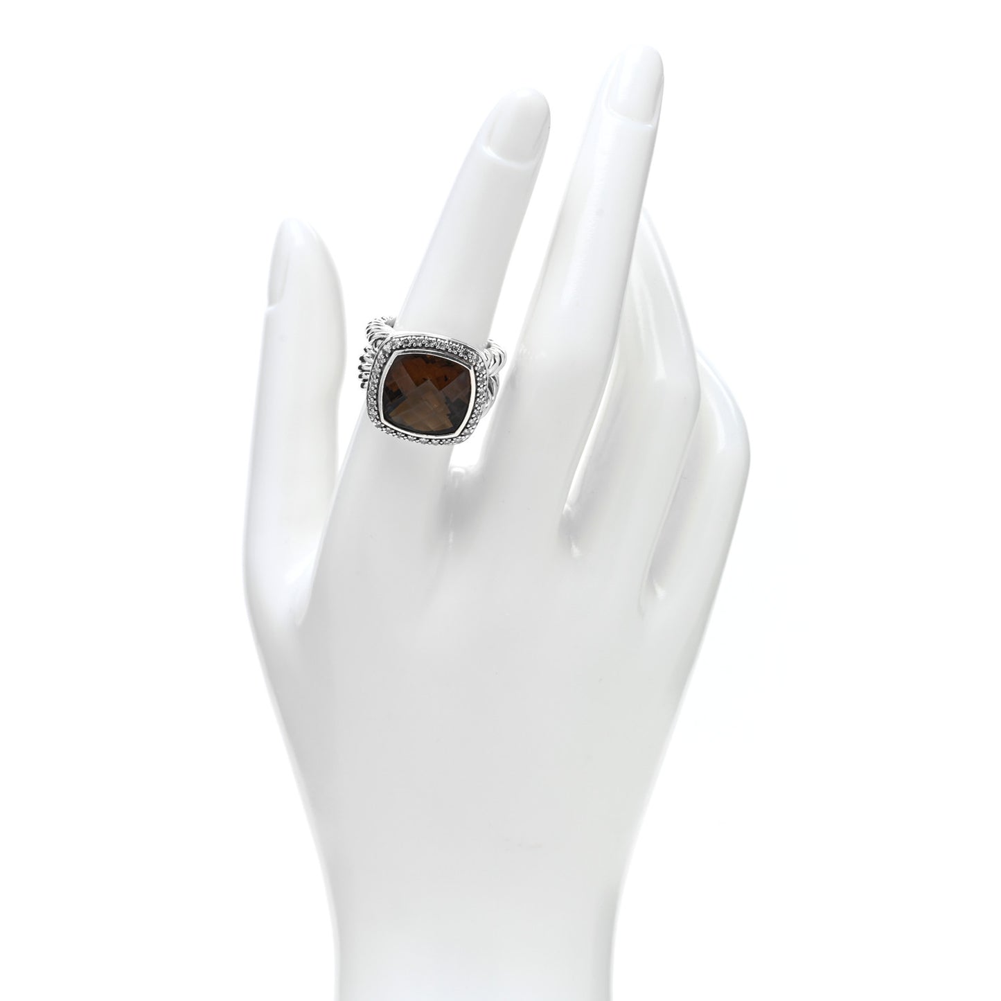 Sterling Silver Diamond Smoky Quartz 14mm Albion Ring 52 6