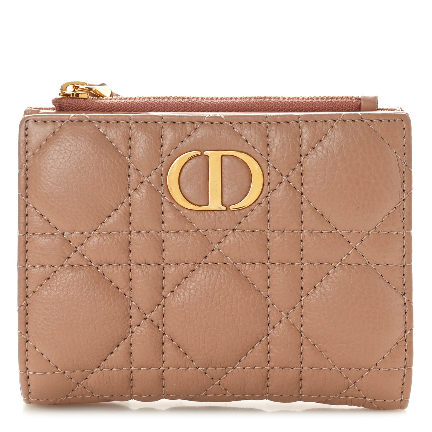 Grained Calfskin Supple Cannage Caro Dahlia Wallet Rose Des Vents