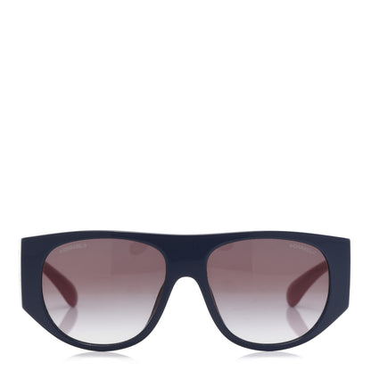 Chanel Acetate Quilted CC Pilot Sunglasses 71465 Blue Red 2 of 7