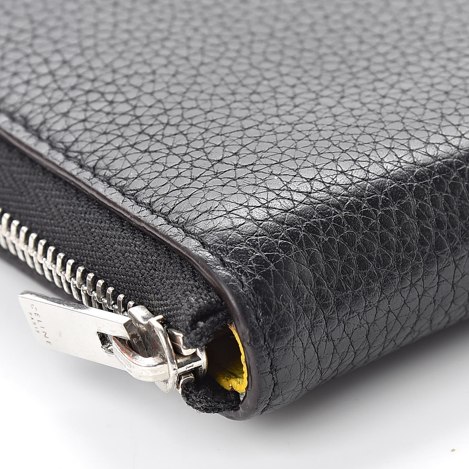 Celine Drummed Calfskin Zip Around Multifunction Wallet Black Citron 13 of 15