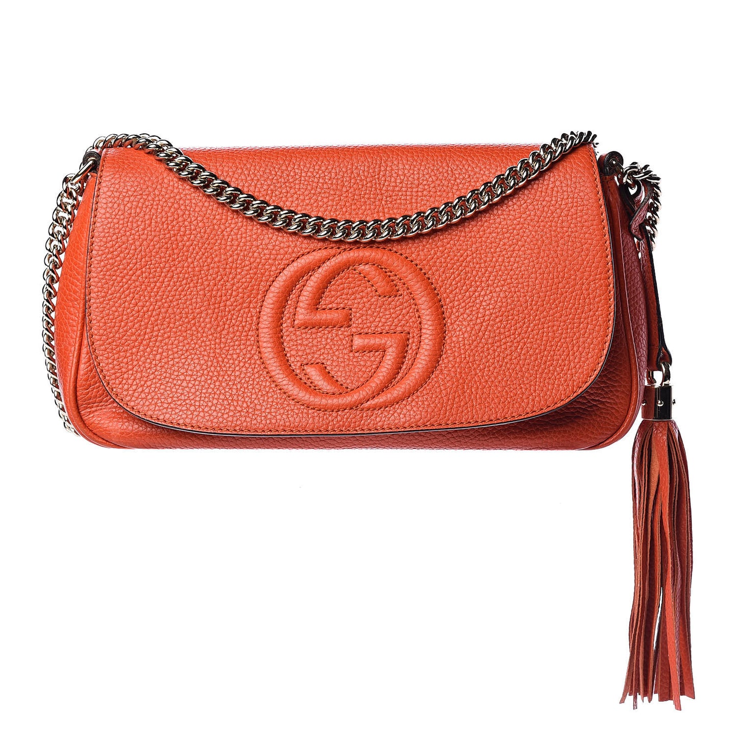 Pebbled Calfskin Medium Soho Flap Crossbody Sun Orange