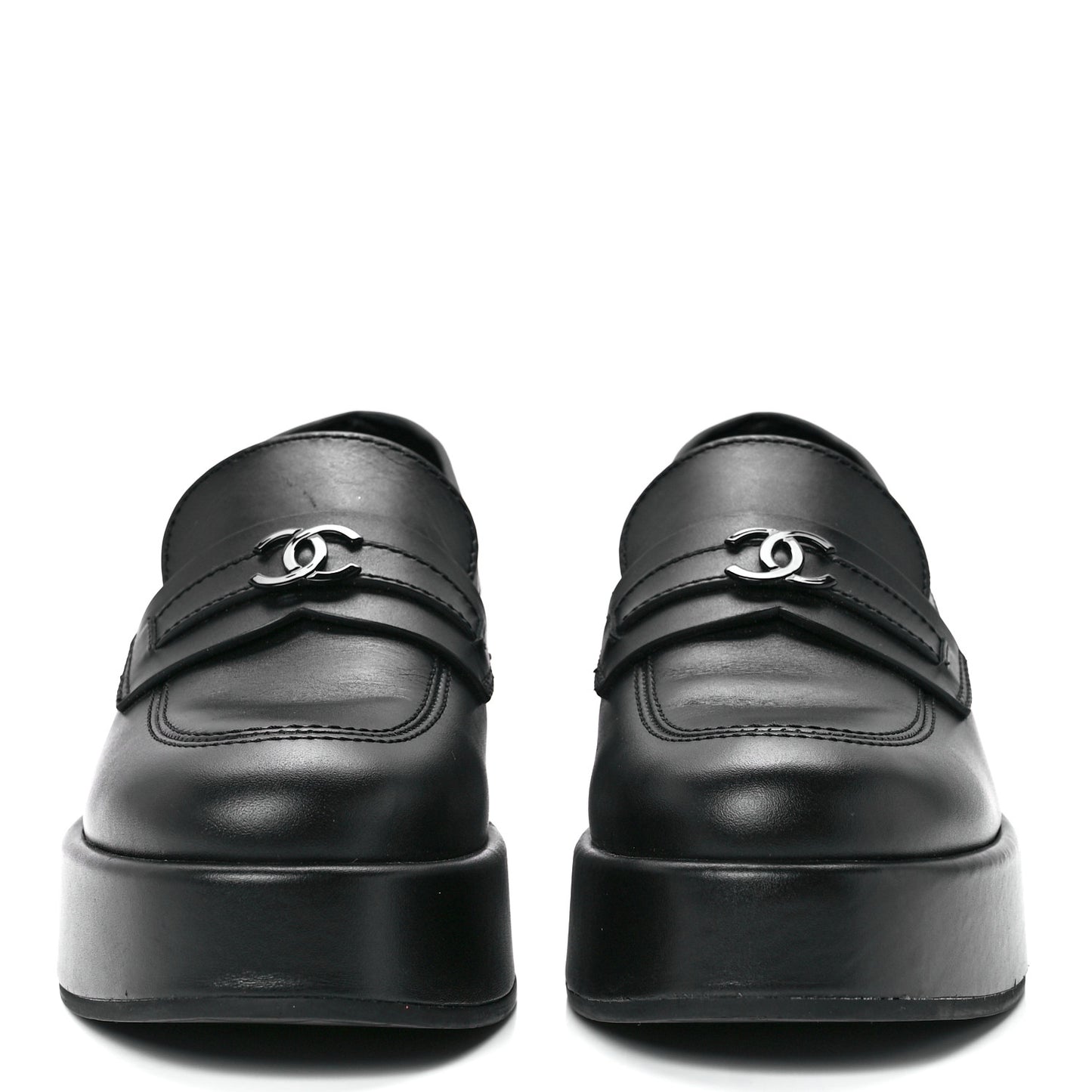 Calfskin CC Platform Loafers 38.5 Black