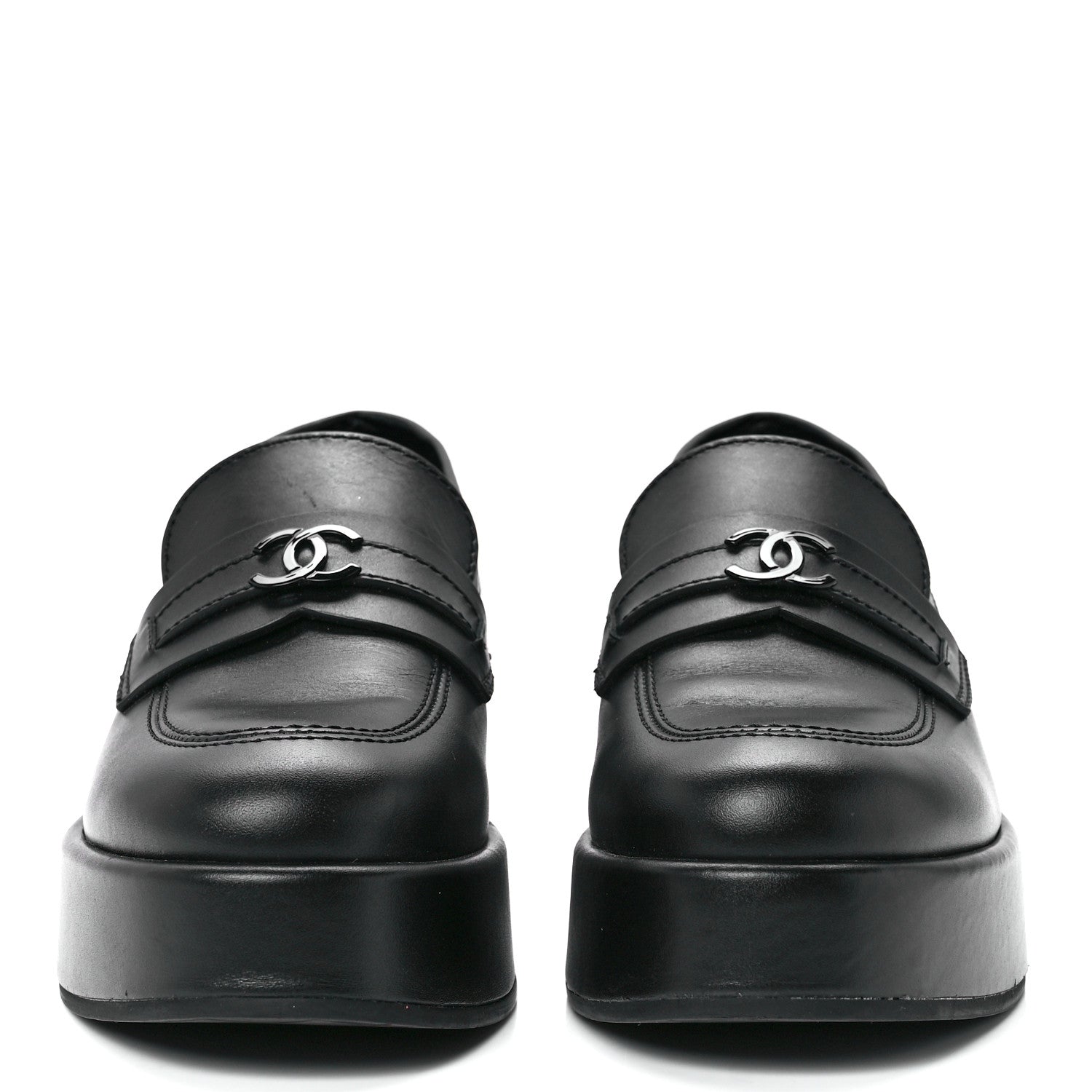 Chanel Calfskin CC Platform Loafers 38.5 Black 2 of 9