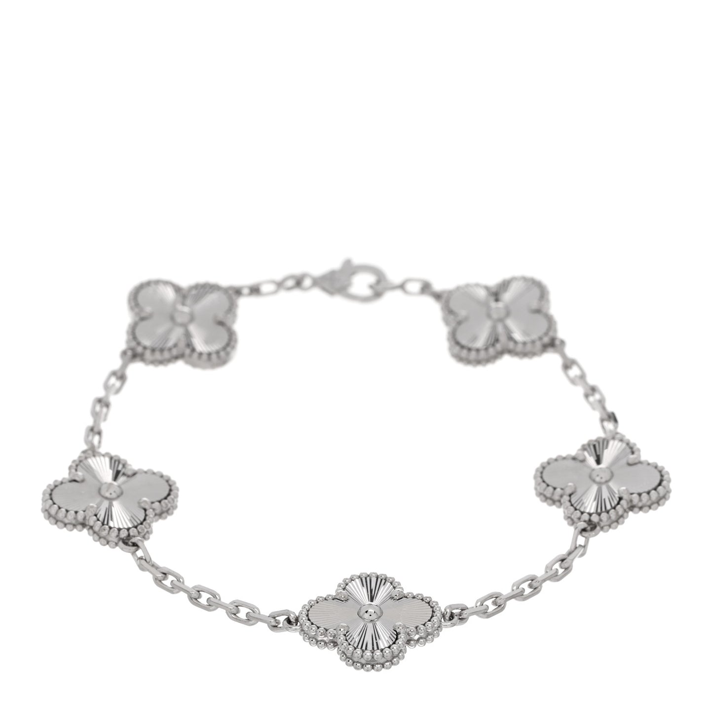 18K White Gold 5 Motifs Guilloche Vintage Alhambra Bracelet