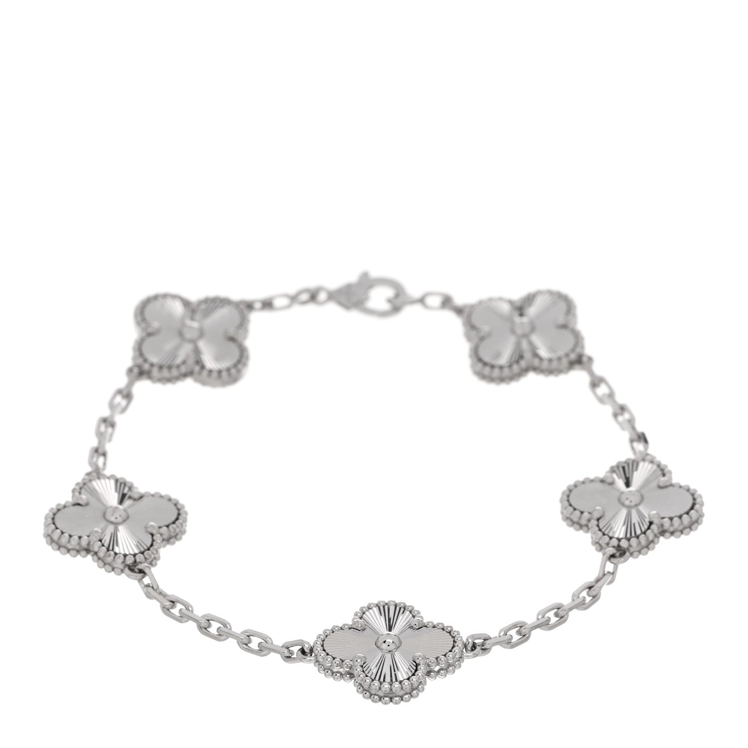 Van Cleef & Arpels 18K White Gold 5 Motifs Guilloche Vintage Alhambra Bracelet 1 of 5