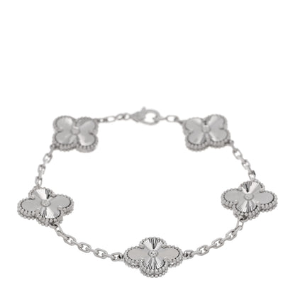Van Cleef & Arpels 18K White Gold 5 Motifs Guilloche Vintage Alhambra Bracelet 1 of 5