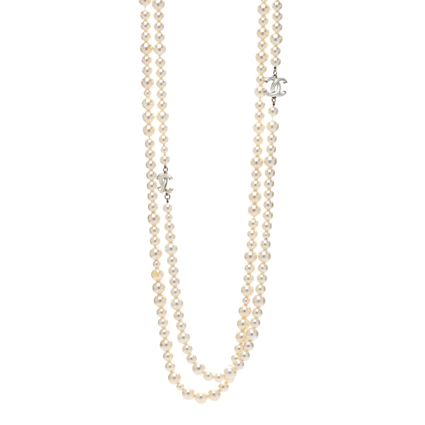 Graduated Pearl CC Long Necklace Gold