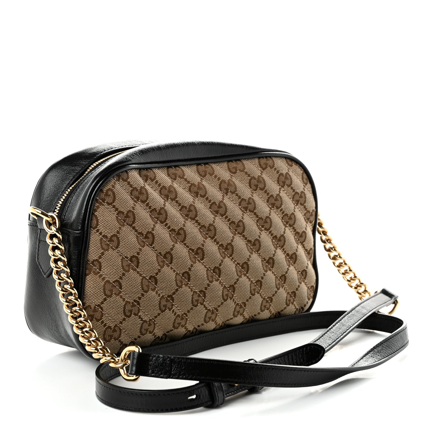 Gucci Monogram Matelasse Diagonal Small GG Marmont Chain Shoulder Bag Beige Black 3 of 11