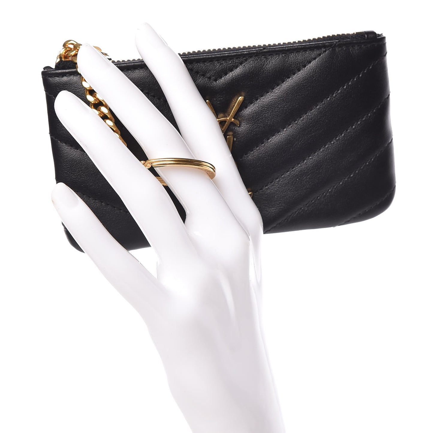Calfskin Matelasse Monogram Key Pouch Black