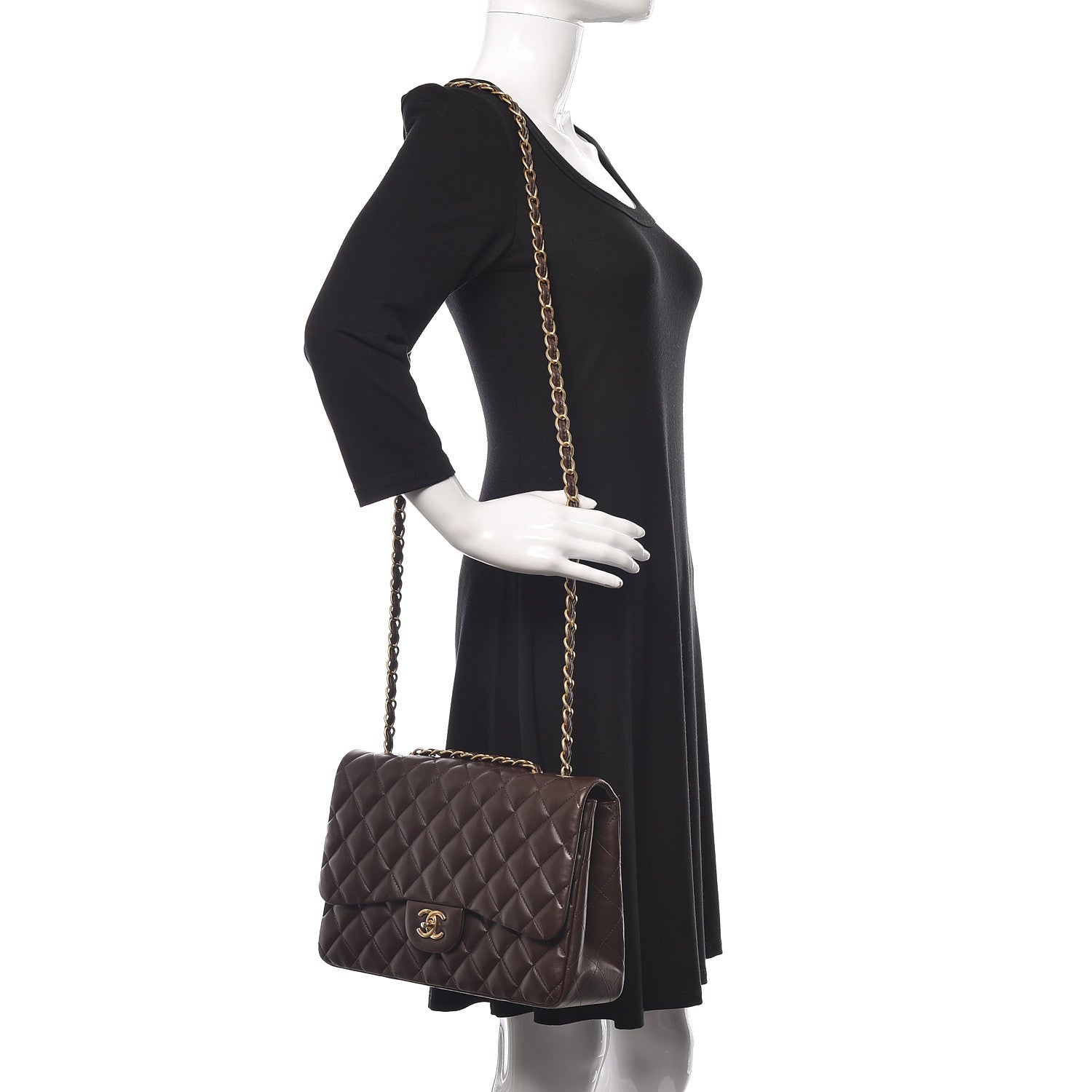 Chanel Lambskin Quilted Jumbo Single Flap Dark Brown 2 of 12