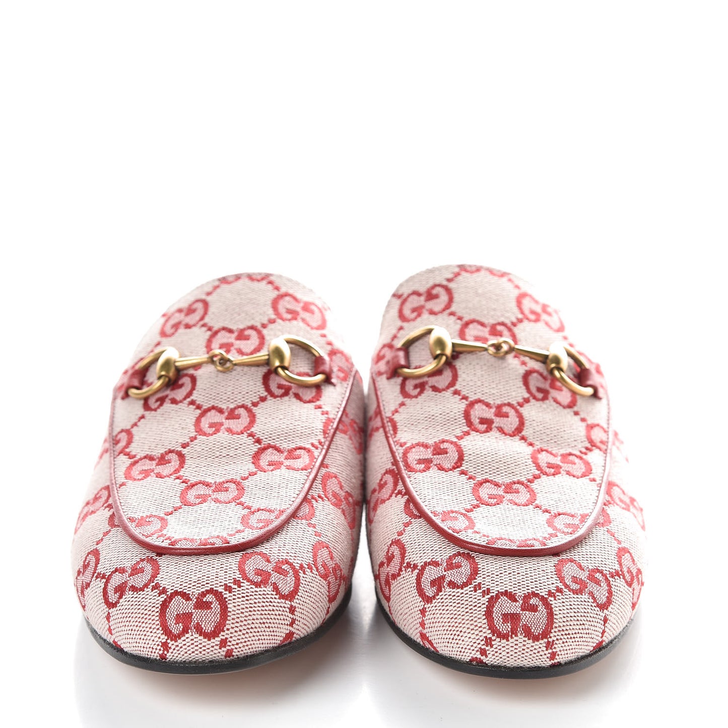 Canvas GG Monogram Horsebit Womens Princetown Slippers 36 Gardenia Hibiscus Red