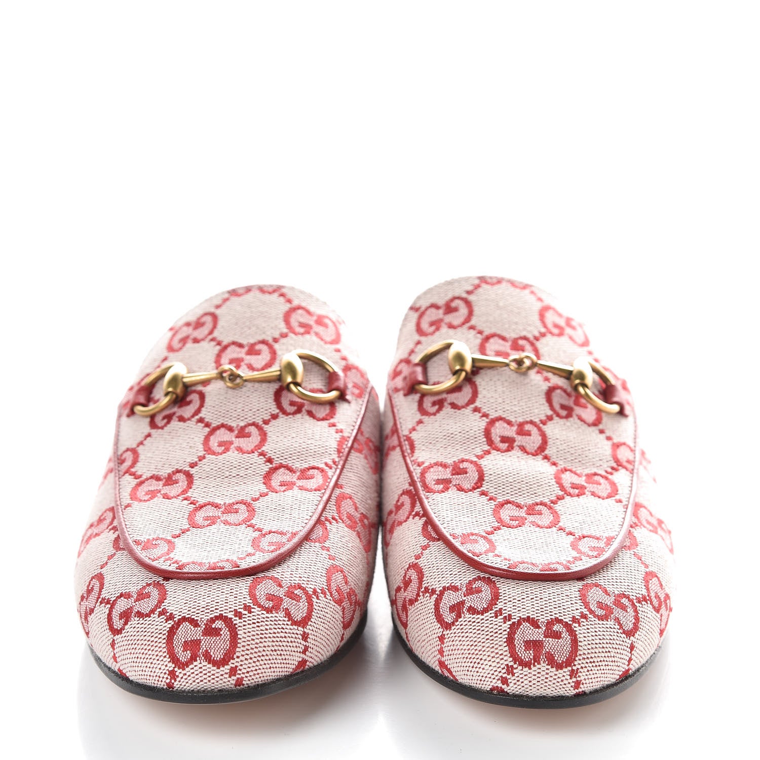 Gucci Canvas GG Monogram Horsebit Womens Princetown Slippers 36 Gardenia Hibiscus Red 2 of 8