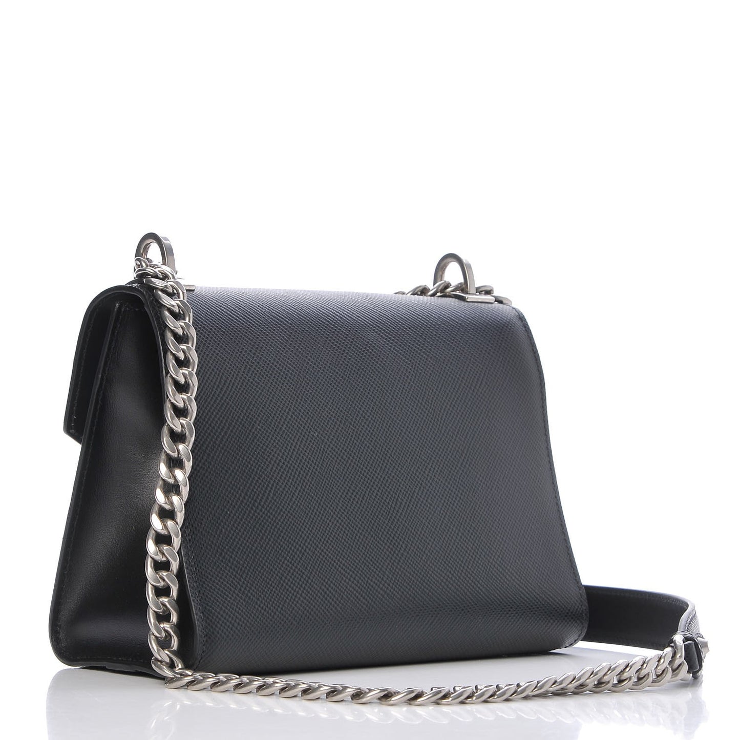 Saffiano Cuir Calfskin Monochrome Envelope Flap Chain Shoulder Bag Black