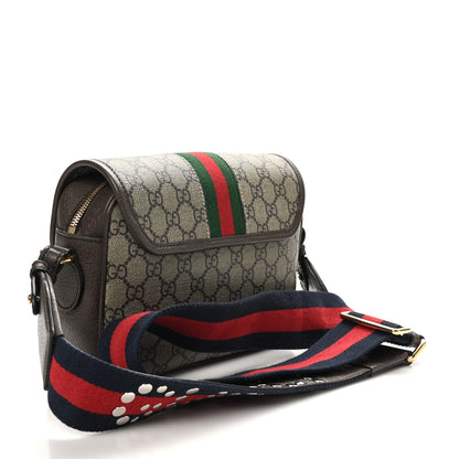 Gucci GG Supreme Monogram Textured Dollar Calfskin Web Studded Mini Ophidia Flap Shoulder Bag Beige Ebony New Acero 3 of 10