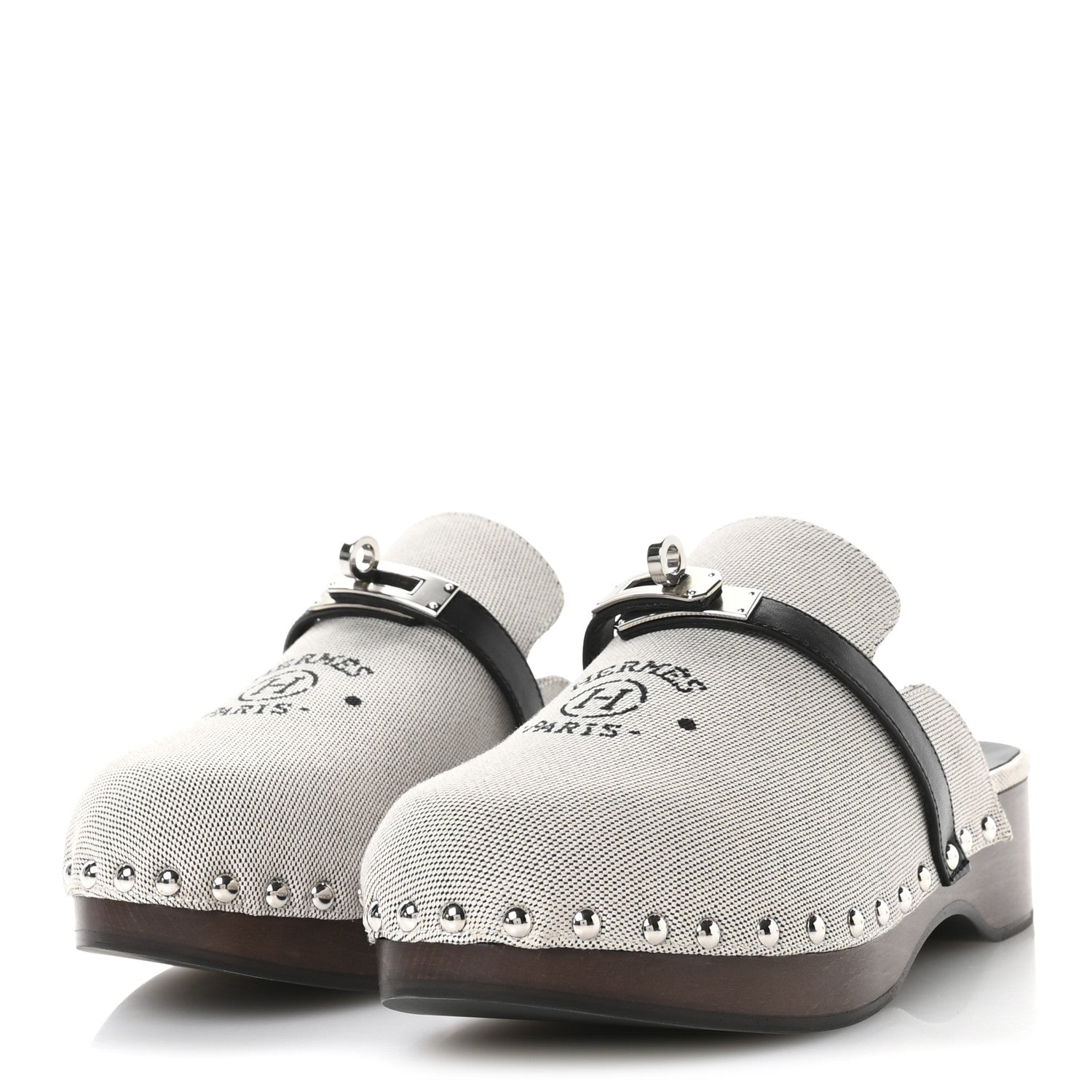 Hermes H Canvas Calfskin Carlotta Mules 37 Prunoir Black 7 of 18