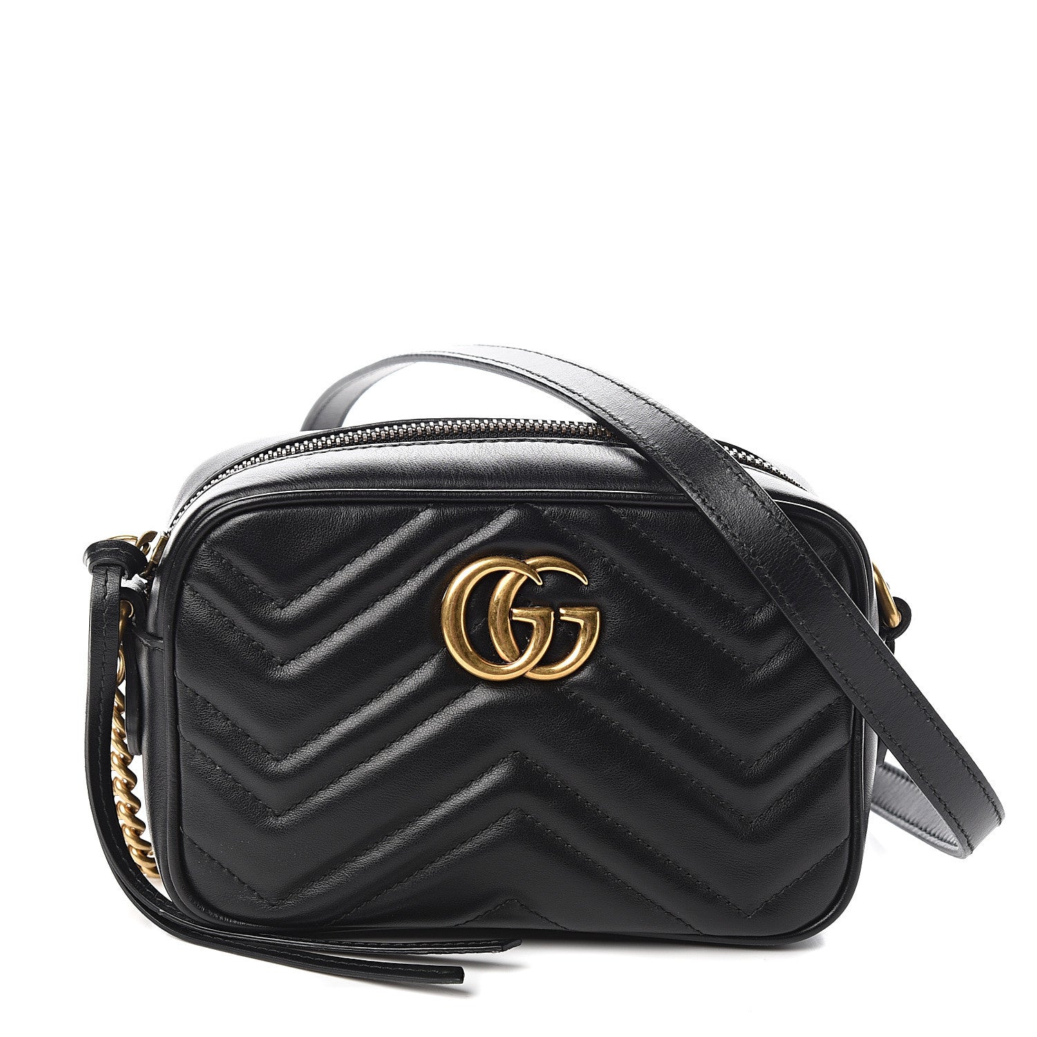 Gucci Calfskin Matelasse Mini GG Marmont Chain Shoulder Bag Black 1 of 9