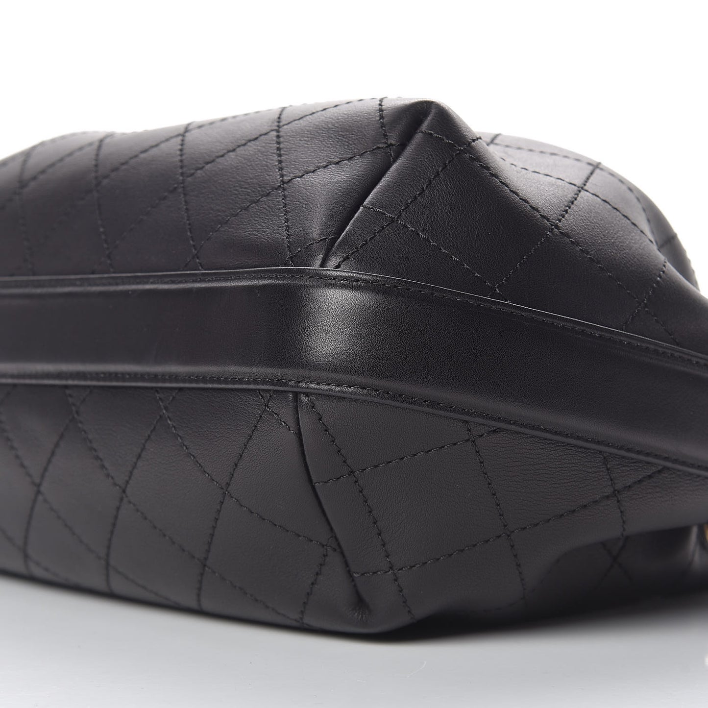 Calfskin Stitched Medium Drawstring CC Bag Black
