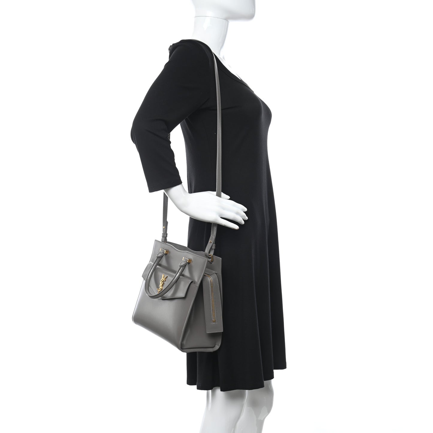 Shiny Calfskin Medium Uptown Tote Grey