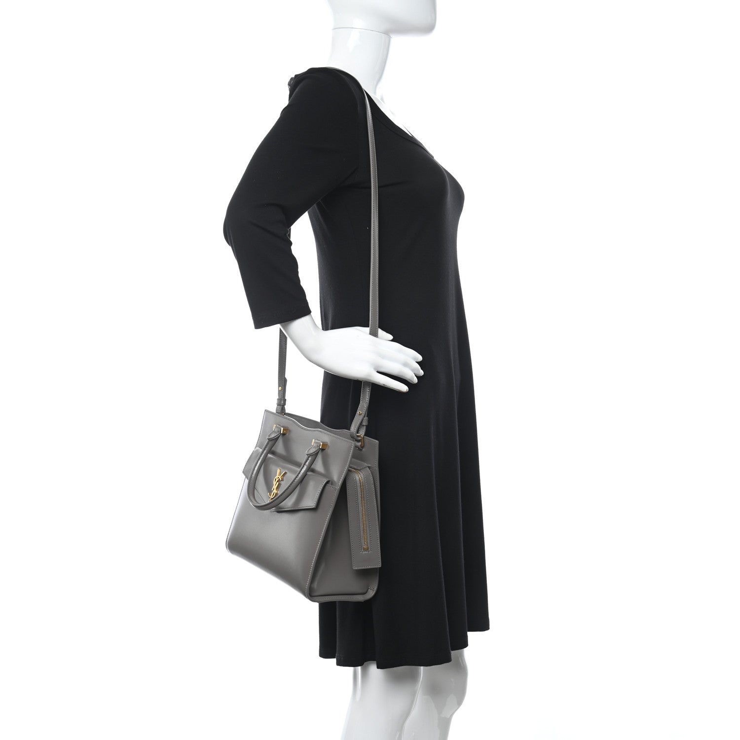 Saint Laurent Shiny Calfskin Medium Uptown Tote Grey 2 of 10