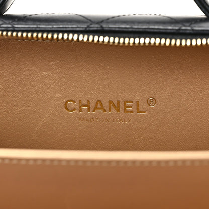 Chanel Lambskin Metal Quilted Golden Plate Vanity Case Black Golden Plate Vanity Case Black Gold 6 of 13