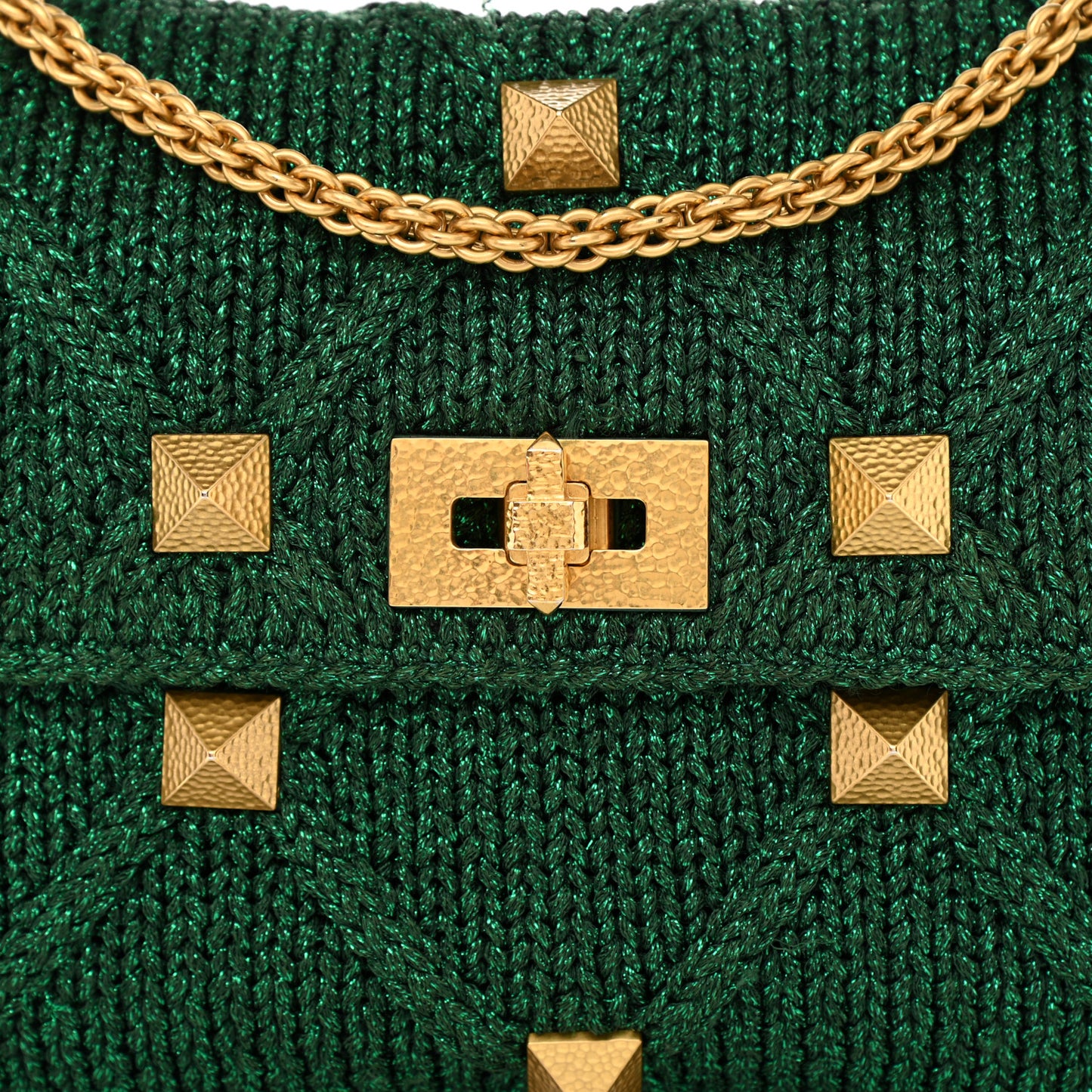 Metallic Woven Lurex Large Roman Stud Shoulder Bag Jungle