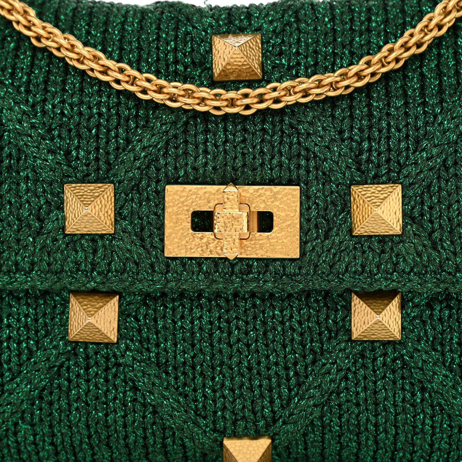 Valentino Garavani Metallic Woven Lurex Large Roman Stud Shoulder Bag Jungle 7 of 8