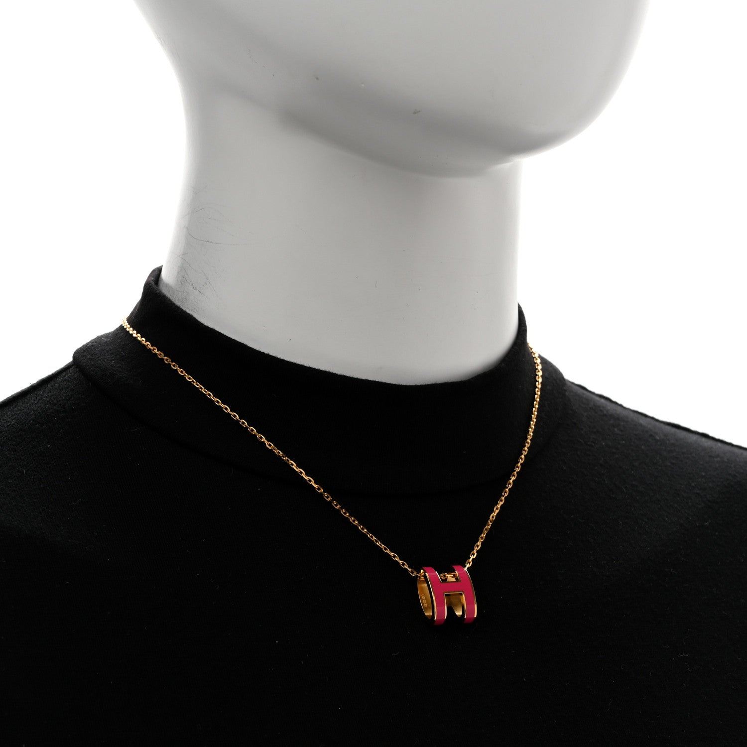 Hermes Lacquered Gold Pop H Pendant Necklace Rose Indien 2 of 7