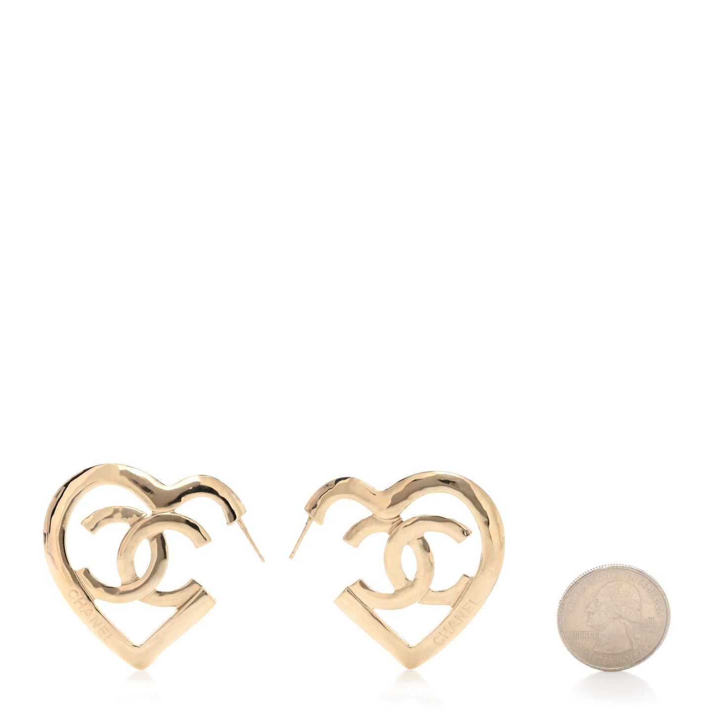 Metal CC Heart Coco In Love Hoop Earrings Gold