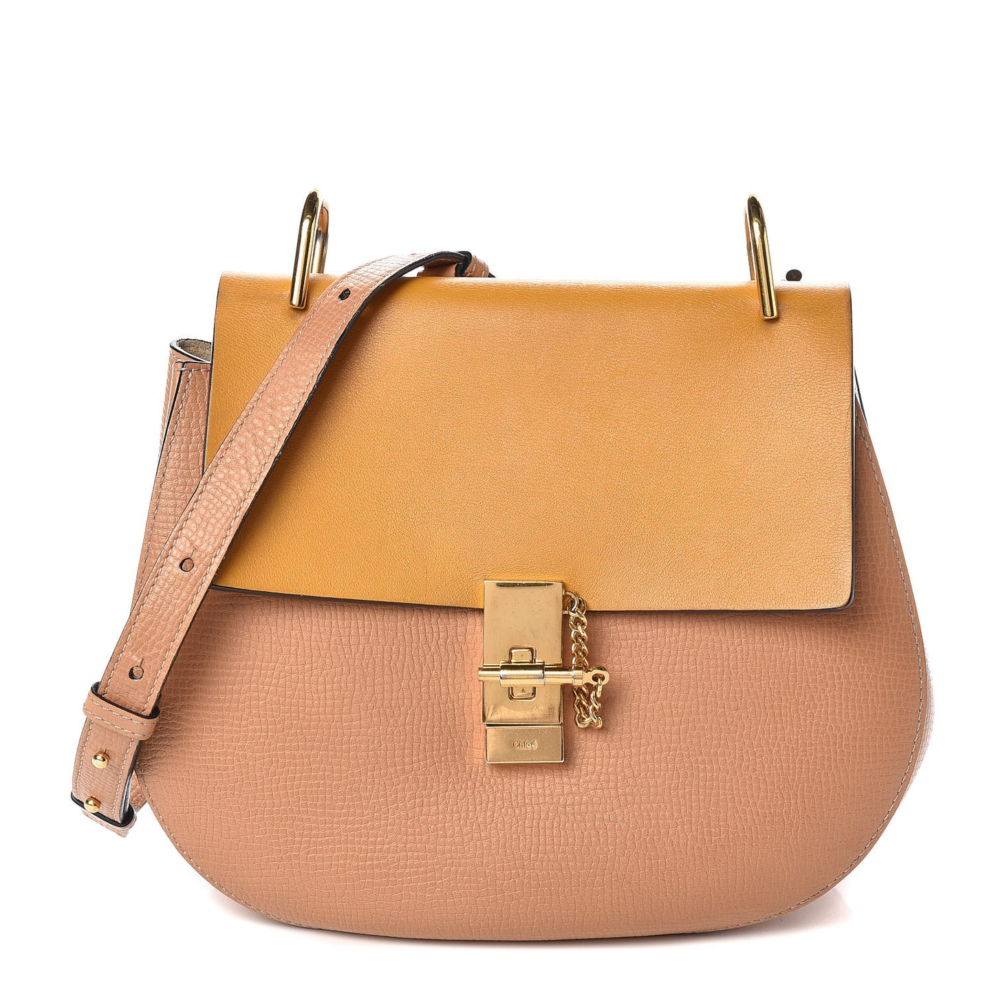 Grained Calfskin Lambskin Medium Bi-Color Drew Shoulder Bag Wet Sand Sunflower