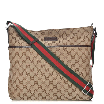 Gucci Monogram Web Medium Flat Messenger Bag Brown 1 of 12