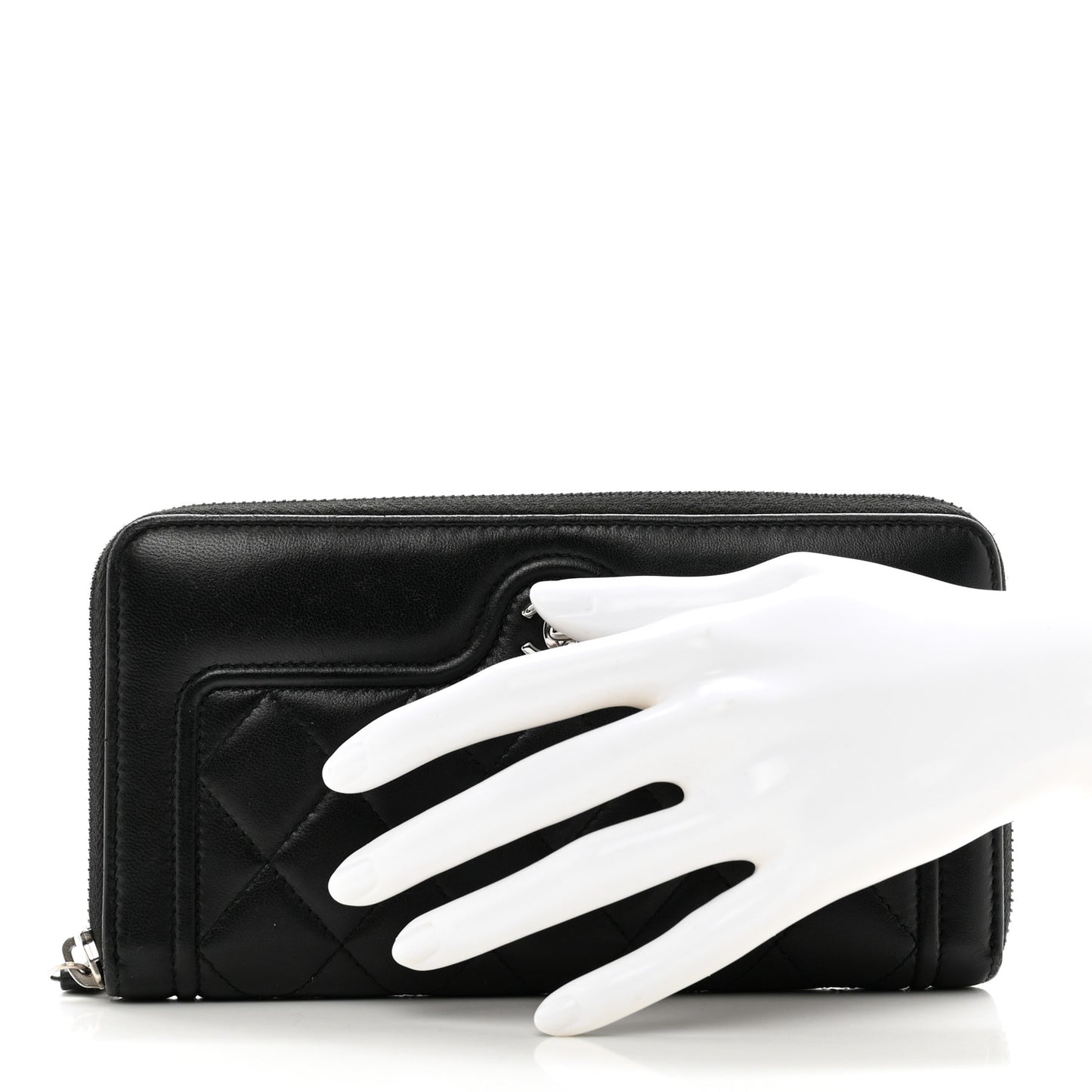 Lambskin Quilted Twist Lock CC Zip Around Wallet Black