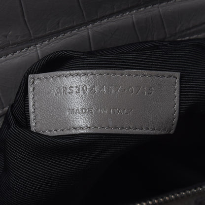Saint Laurent Calfskin Crocodile Embossed Medium Cabas Rive Gauche Fog 7 of 17