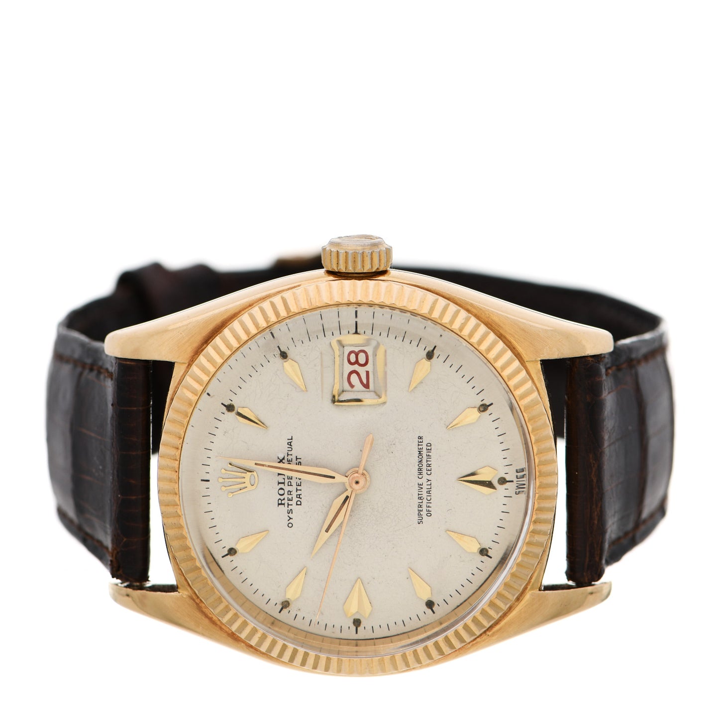 18K Yellow Gold Alligator 36mm Oyster Perpetual Datejust Watch 6605