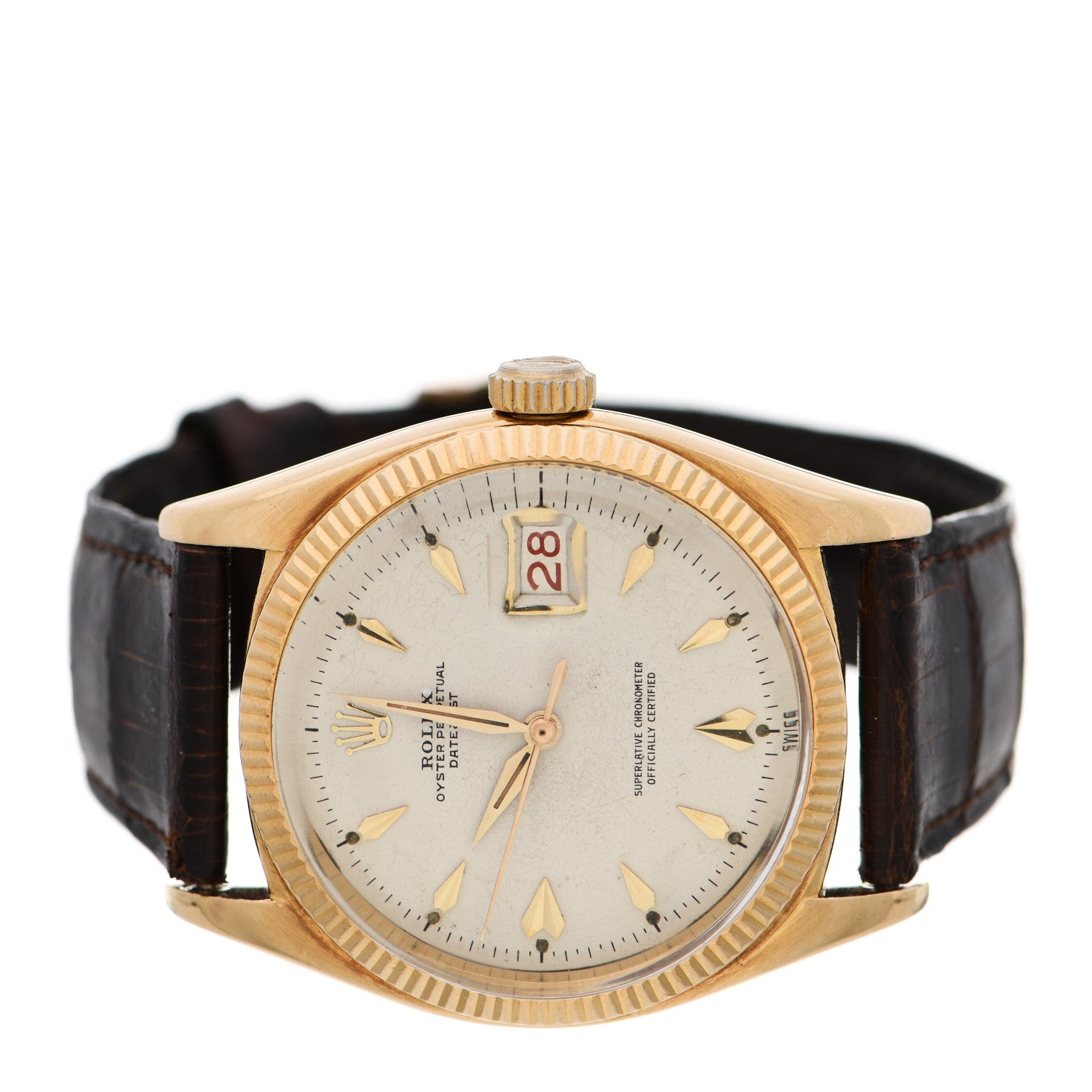 Rolex 18K Yellow Gold Alligator 36mm Oyster Perpetual Datejust Watch 6605 2 of 7