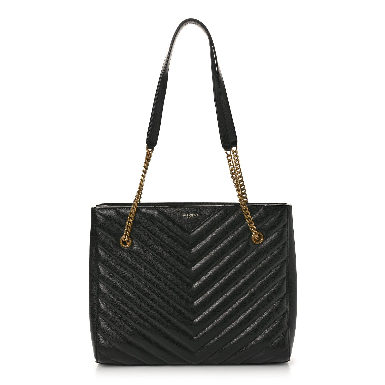 Saint Laurent Grain de Poudre Matelasse Chevron Medium Tribeca Shopping Bag Black 1 of 11